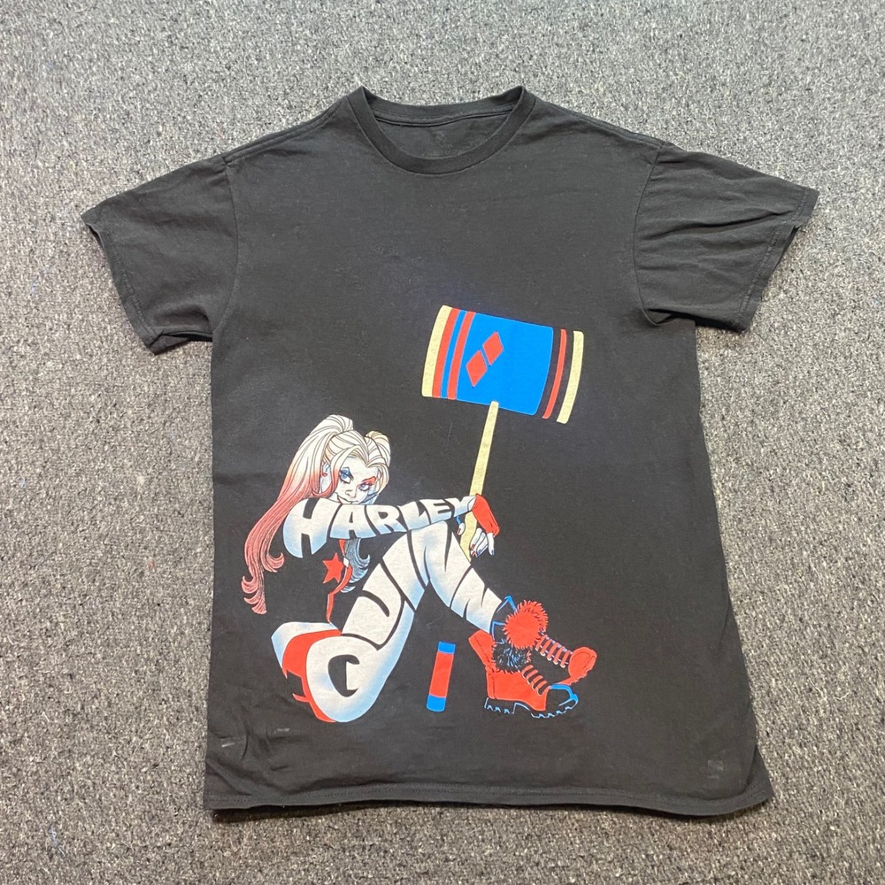 DC Comics Harley Quinn TShirt Sz S Mens Black Streetwear Grunge Mallet Graphic